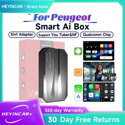 HEYINCAR-Smart AI Box Android Auto Wireless CarPlay para Peugeot 2023/208/2008, Netflix, YouTube, Iptv, Car Play, QCM2290, 3008/5008