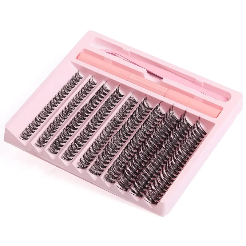 200 DIY Eyelash Extension Kit - 40D Individual Lash Clusters (8-16mm Mix) with Bond, Seal, and Tweezers Included