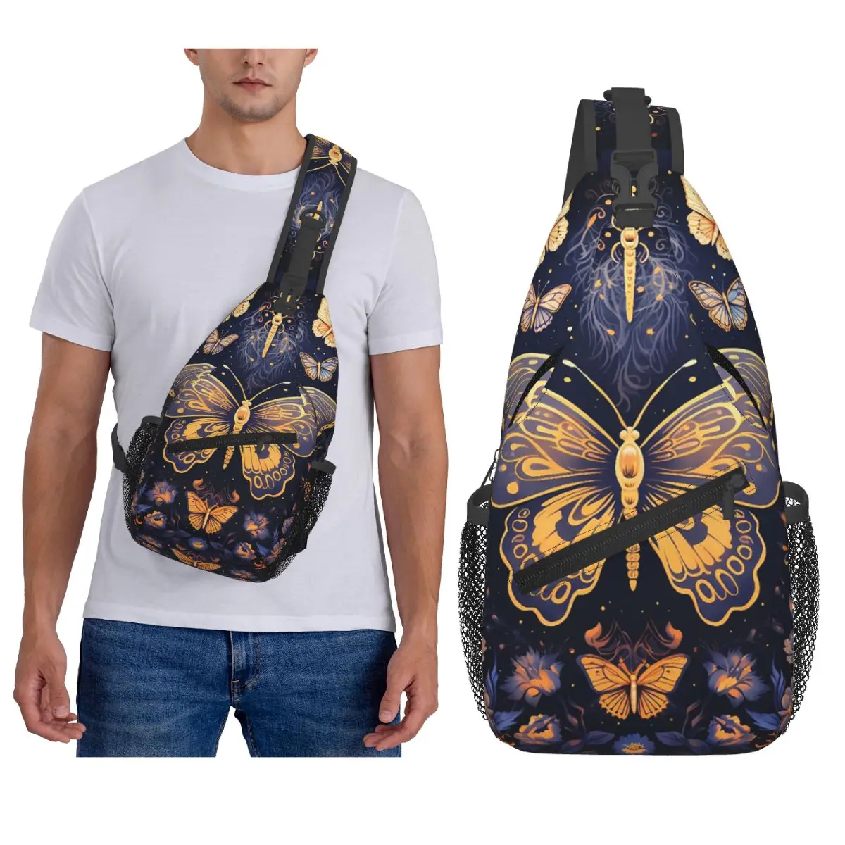 

Fantasy Butterfly Chest Bag Men Sling Crossbody Backpack Chest Bag Traveling Hiking Daypack Shoulder Bag