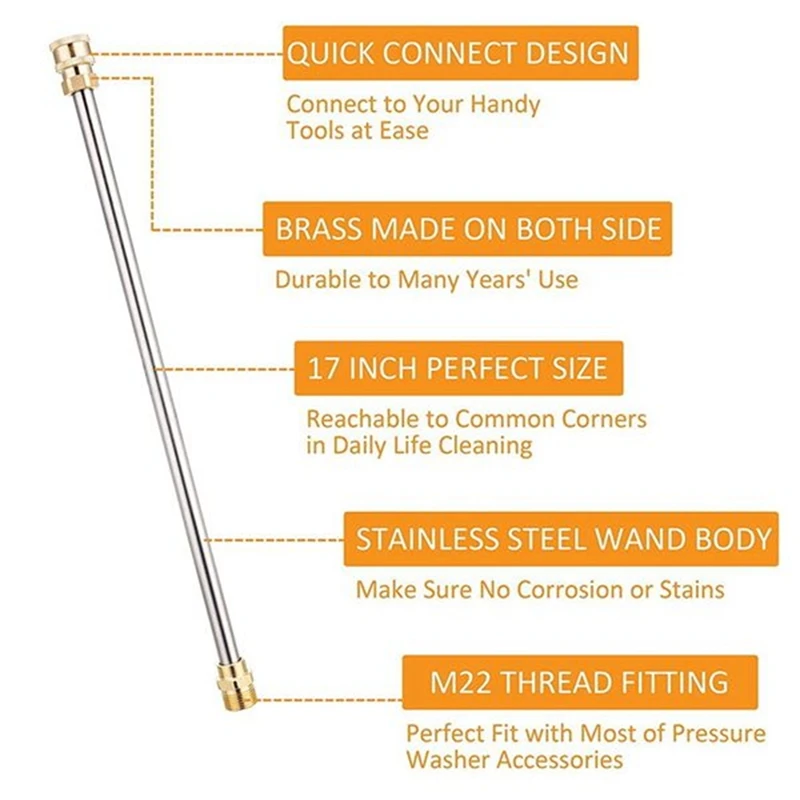 1 Piece Pressure Washer Extension, Universal Spear Extender M22 To 1/4Inch Quick Connect For Power Washers