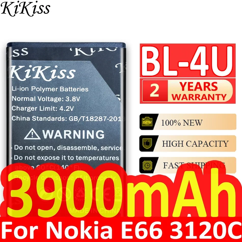 

Литий-ионный аккумулятор KiKiss 3900 мАч BL-4U BL4U BL 4U для мобильного телефона Nokia 3120c 5250 206 515 5330 5530XM Xpress Music 5730 6212c