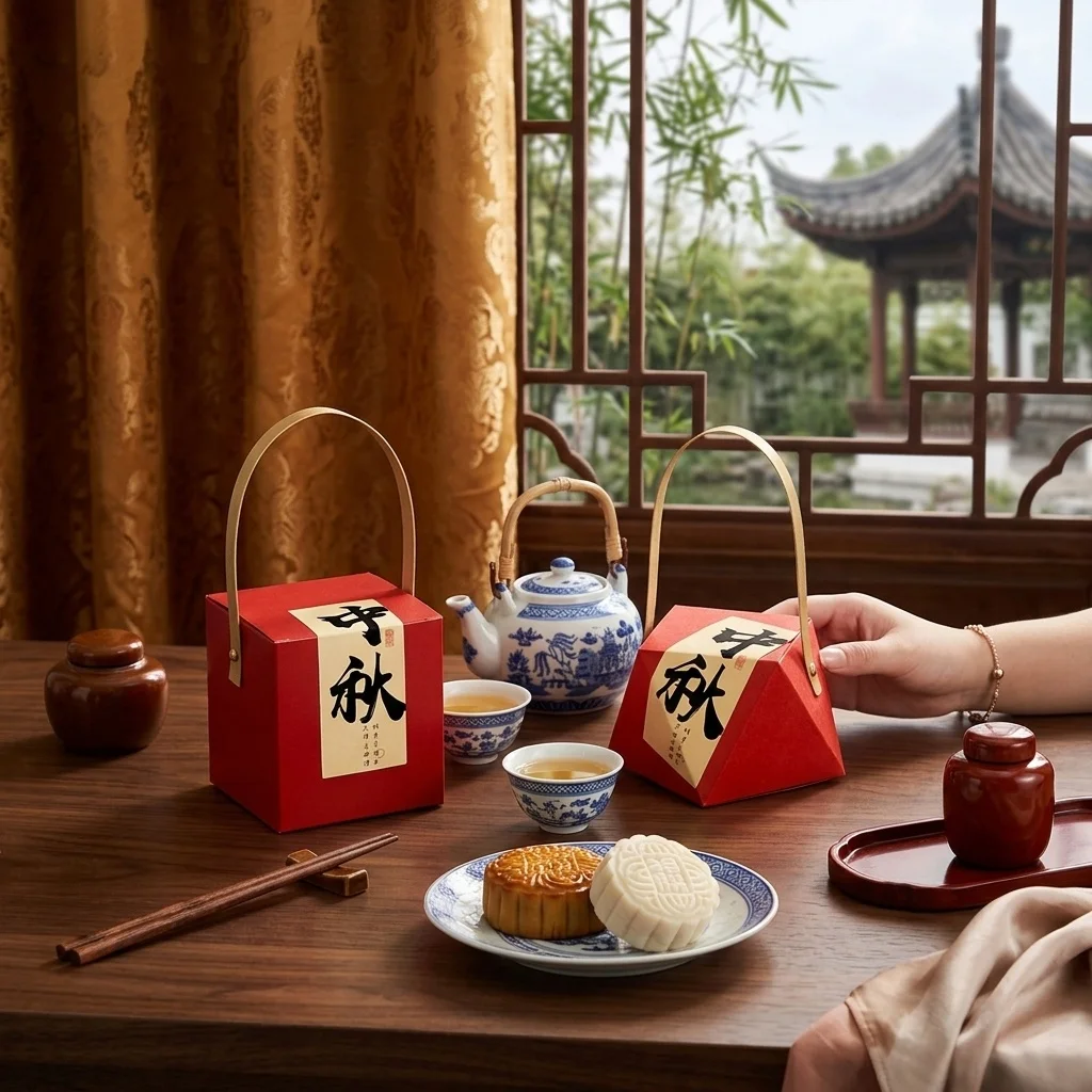 25/50pcs Mid-Autumn Festival red hand-held gift box, Chinese mooncake gift box is suitable for baking shops, tea parties