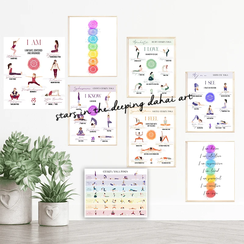 Root Chakra Yoga Guide Art Poster Yoga Pose Chart Chakra Energy Healing Canvas Painting Wall Print Picture Yoga Room Home Decor