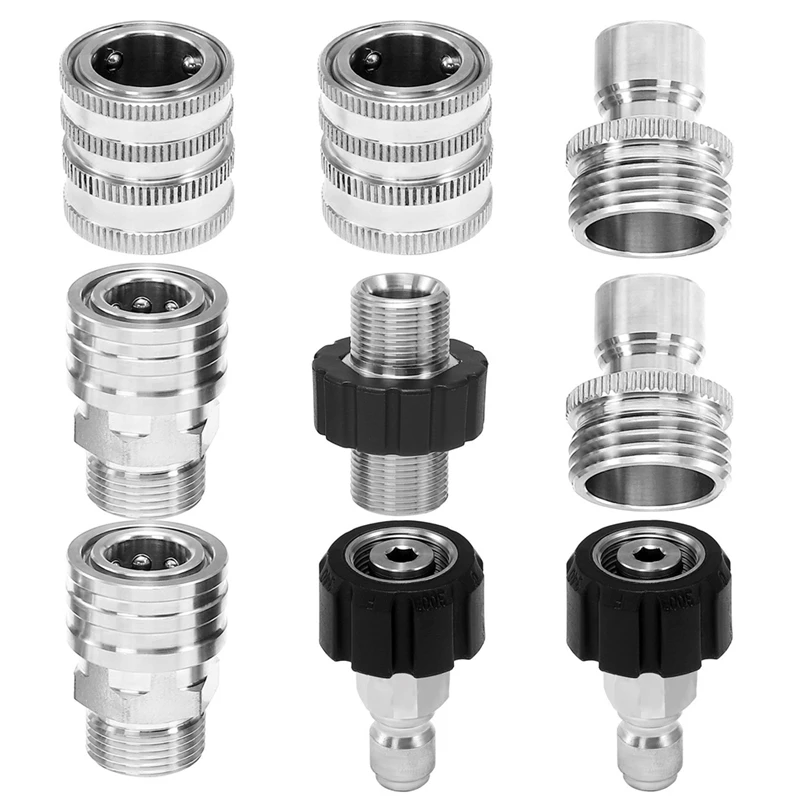 

Pressure Washer Adapter Set M22 To 3/8 Inch Quick Disconnect Kit Male M22 Hose Adapter Stainless Steel 9-Pack