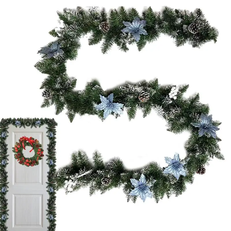 2.7M Wreath Artificial Tree Rattan Hanging Ornaments Rattan Garland Door Fireplace Wreath Christmas Decoration Pine Tree Rattan