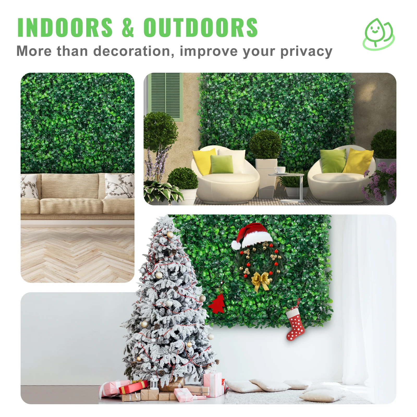 VEVOR 12PCS 20x20inch Artificial Boxwood Hedge Artificial Grass Backdrop Wall for Outdoor Indoor Backyard Privacy Hedge Screen