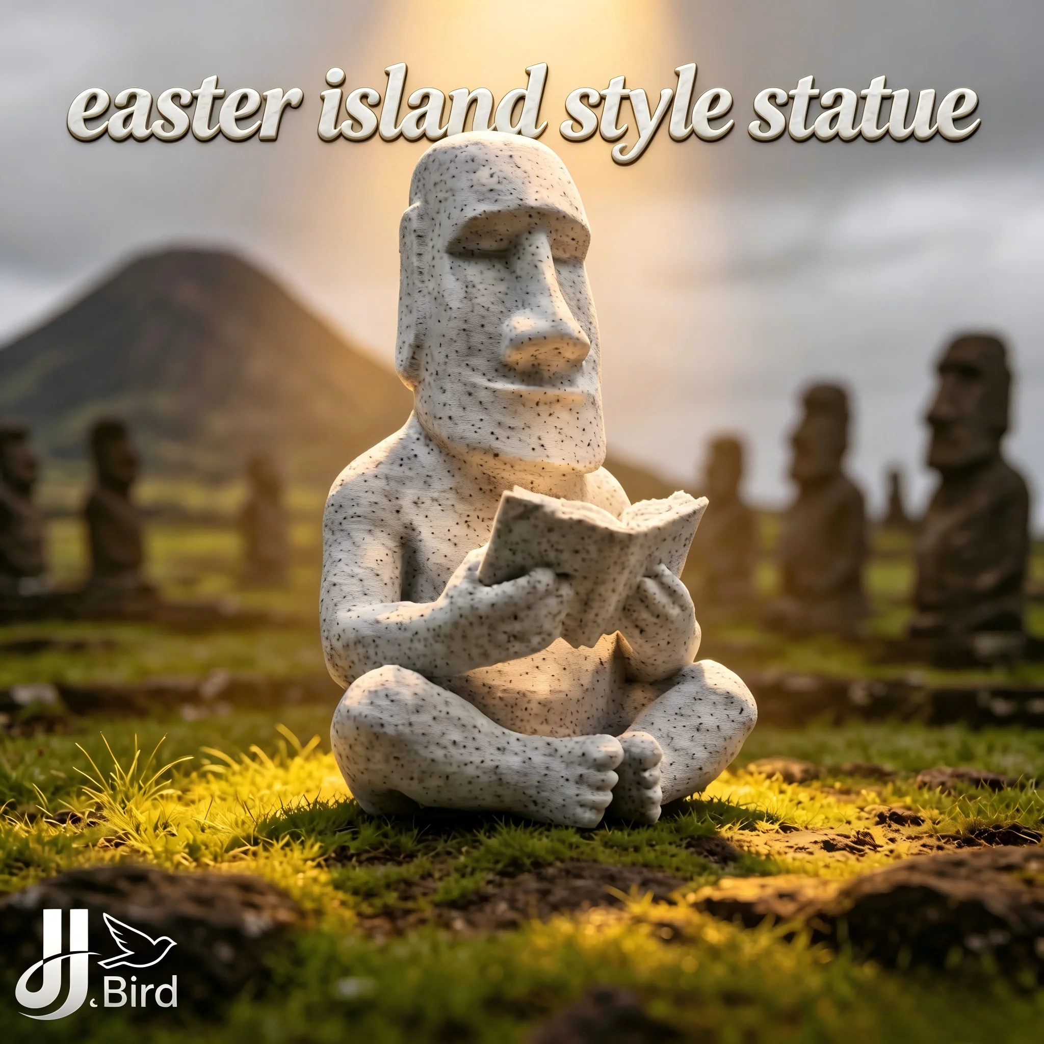 1pc reading stone figure collectible figurines, retro island stone sculpture, creative funny home decor, tabletop ornament