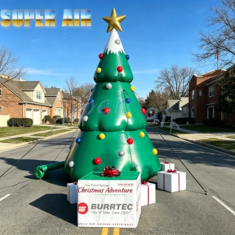 Giant LED Inflatable Snowy Christmas Tree with Star Topper for Shopping Mall, Outdoor Market, Festival Event & Photo Booth