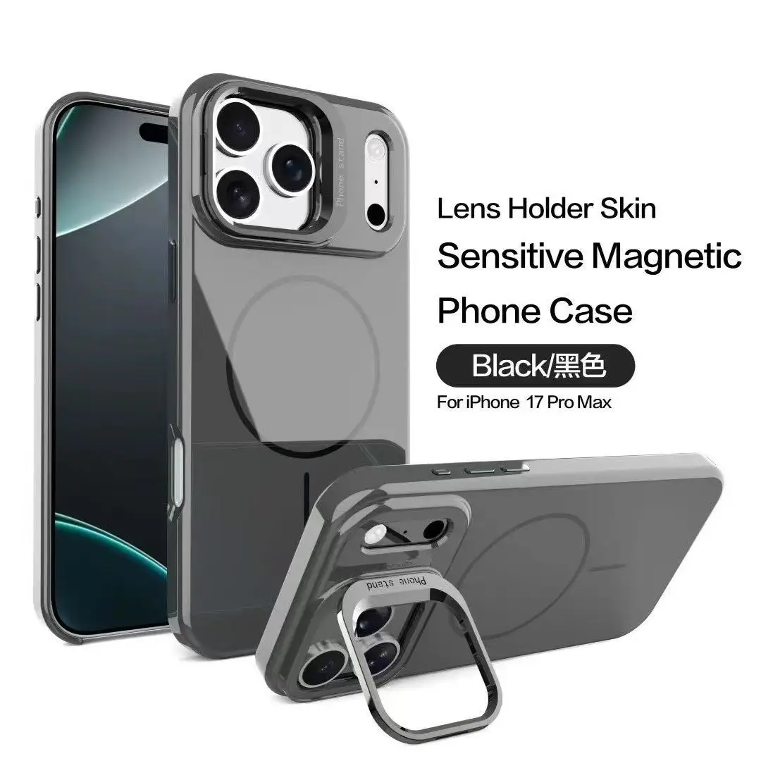 

A+ Magnetic Metal Lens Holder Phone Case For iphone 13/14/15/16 Pro PC Phone Stand Anti-Scratch Fundas