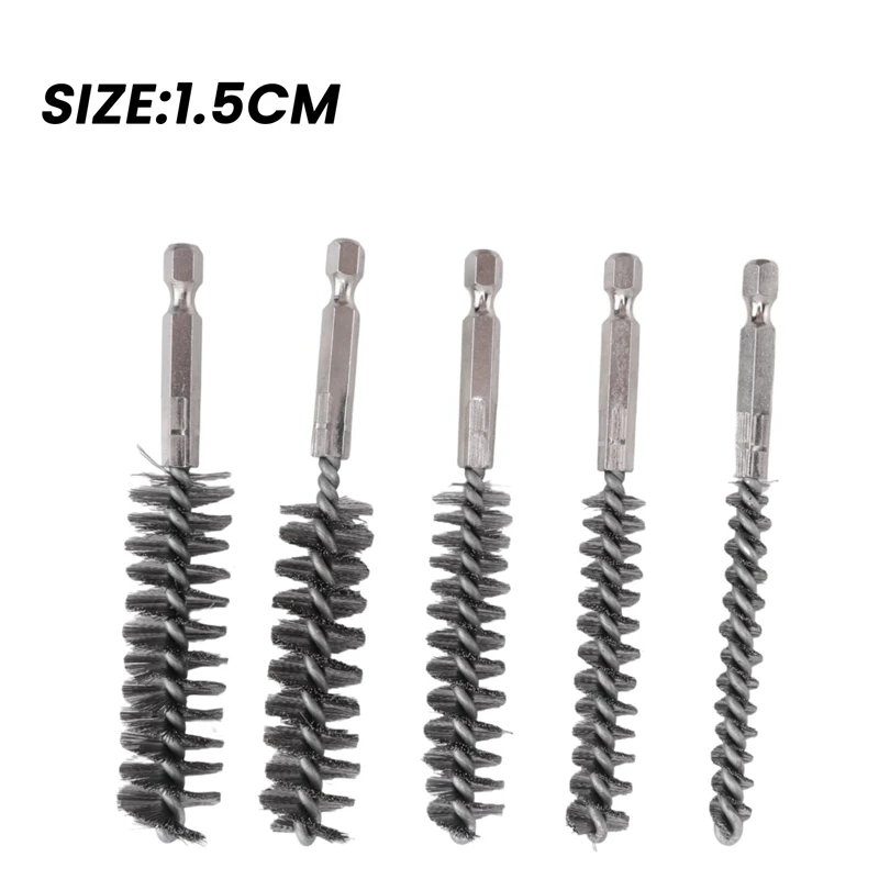 Stainless Steel Hole Brush Bristle Wire Brush Wire Brush Hex For Drill Cleaning (5 Pieces)