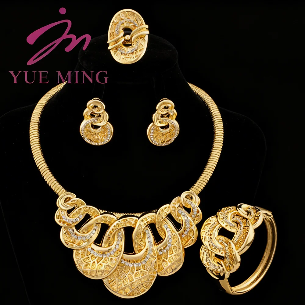 

18K Gold Plated wedding jewelry for woman Luxury Exquisite Zircon Necklace earrings Bracelet Ring set bridal accessories Gifts