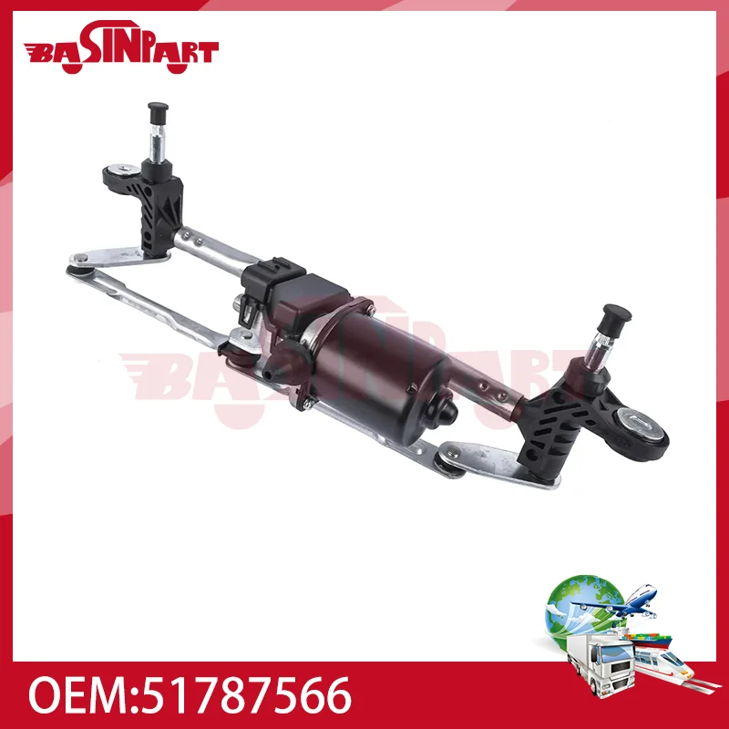 Basinpart Nuevo Motor de Limpiaparabrisas Delantero con Varillaje para Fiat 500 500C Abarth Ford KA OE 51787566 52032582 Repuesto Directo de Autopartes