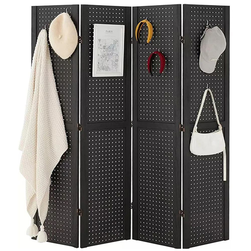 Portable Room Dividers and Folding Privacy Screens Separation 4 Panel  Pegboard Wooden Pegboard Display Wood Room Divider