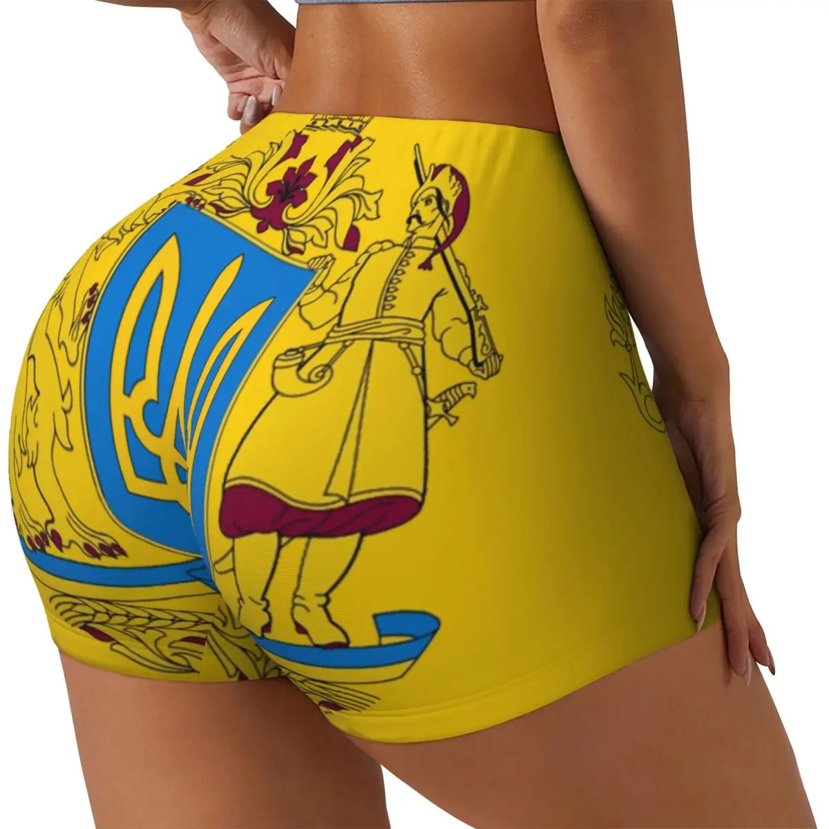 Custom Women's Coat Of Arms Ukraine Flag Workout Yoga Shorts Athletic Gym Biker Running Shorts