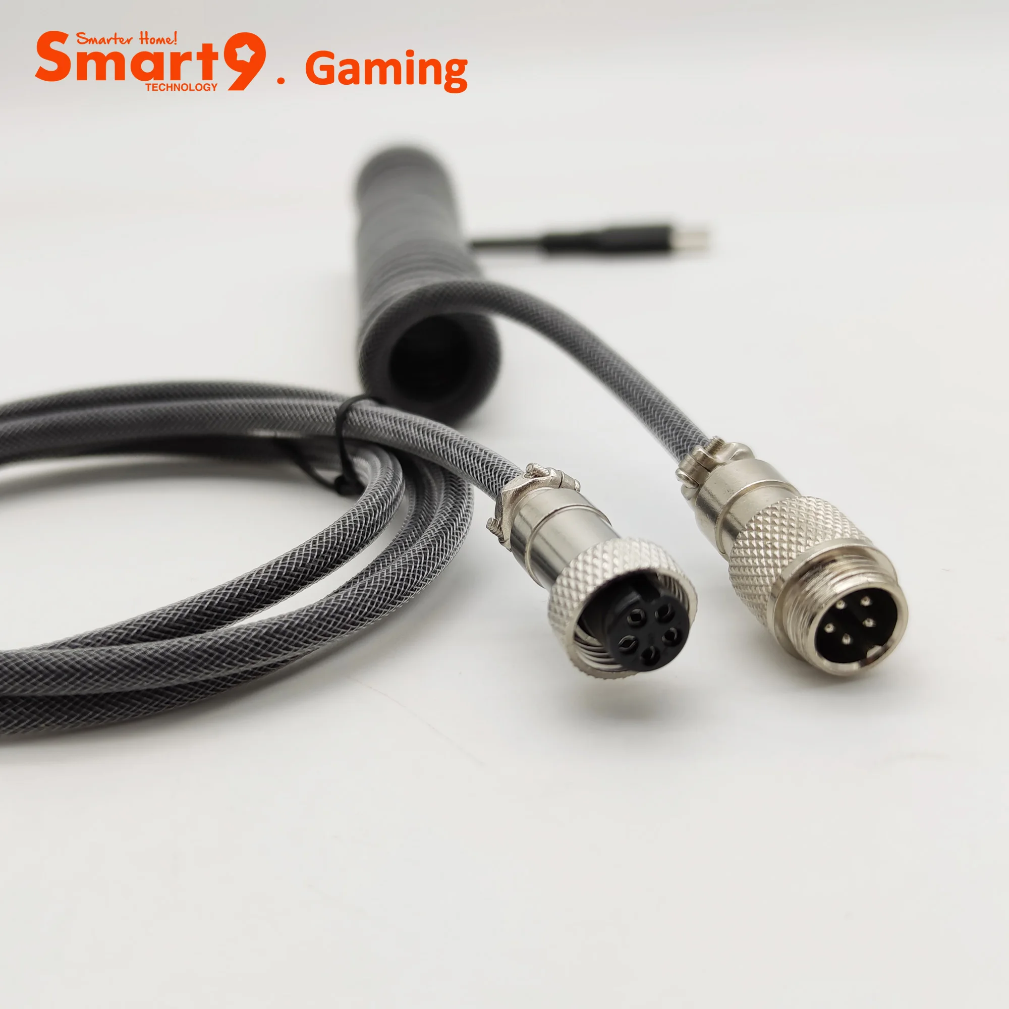 Smart9 Coiled Aviator Cable USB to Type C 5Pin Quick Connector Spring Wire Fast Data Transfer for Mechanical Keyboard