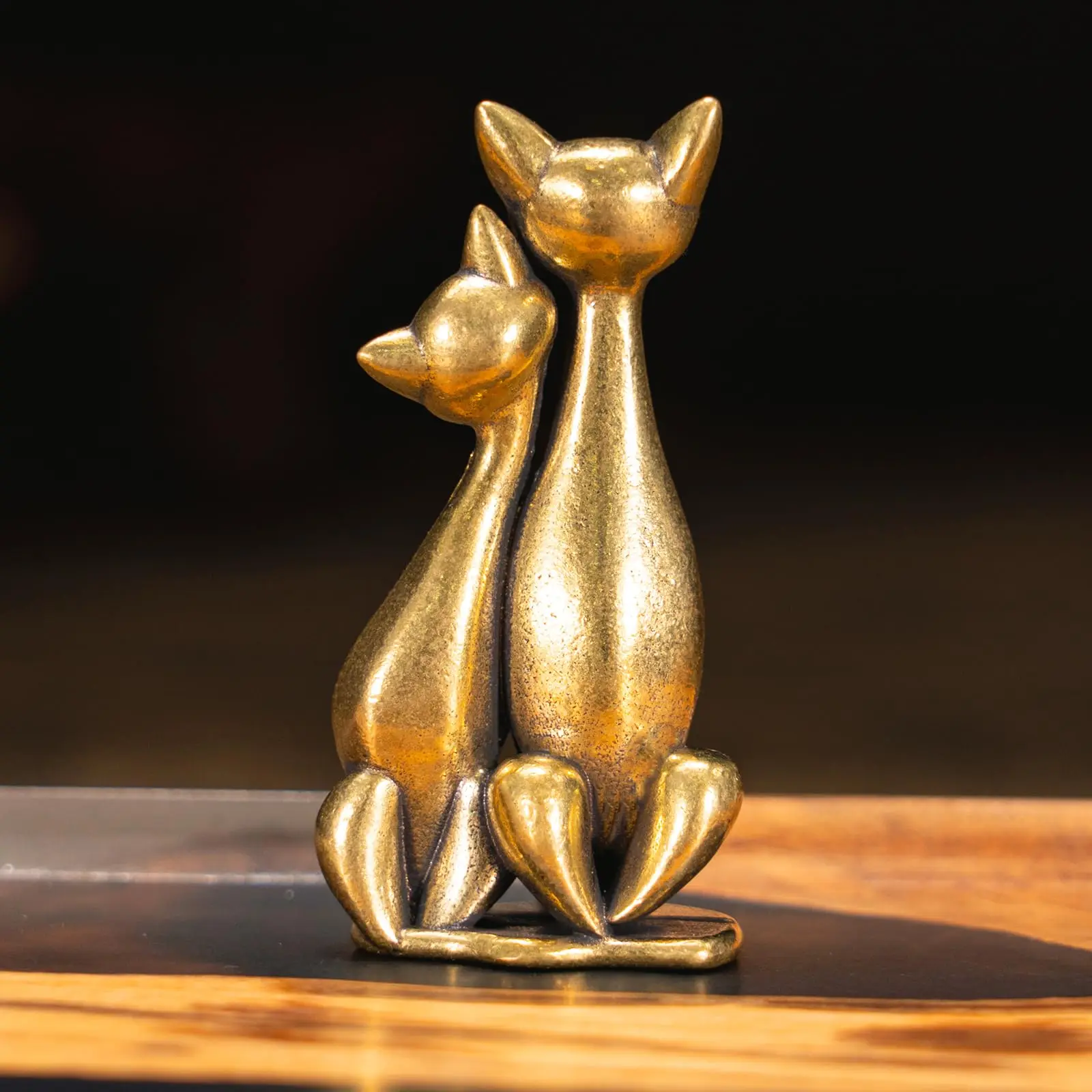زوجين القط زخرفة خمر النحاس النحت قطعة فنية متشابكة المحبة القطط الفني للمنزل مكتب القط تمثال ديكور المنزل