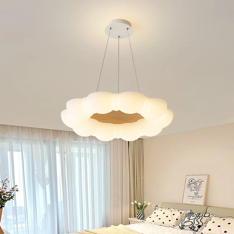 Nordic Cream Circle Acrylic LED Pendant Lamp Modern Personality Household Parlor Study Bedroom Restaurant Creative Ceiling Light