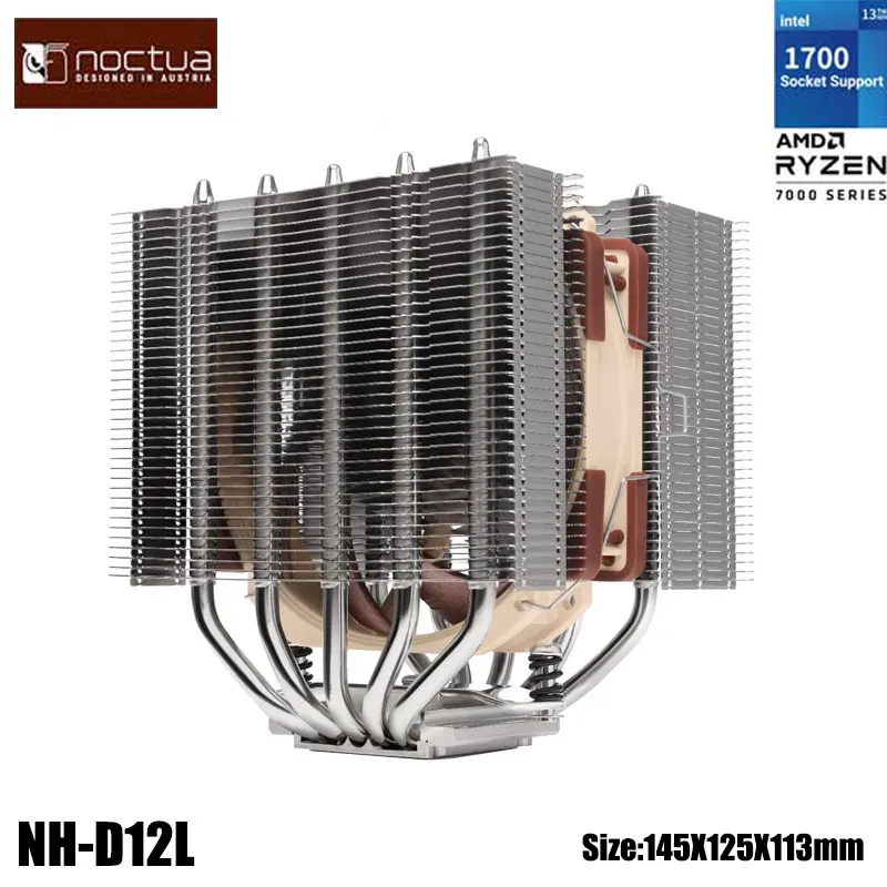 Noctua-radiador NH-D12L de baja altura con 5 tubos de calor, doble Torre, Compatible con AMD/AM4/AM5 y LGA1700/120, 1200 RAM, 100% mm