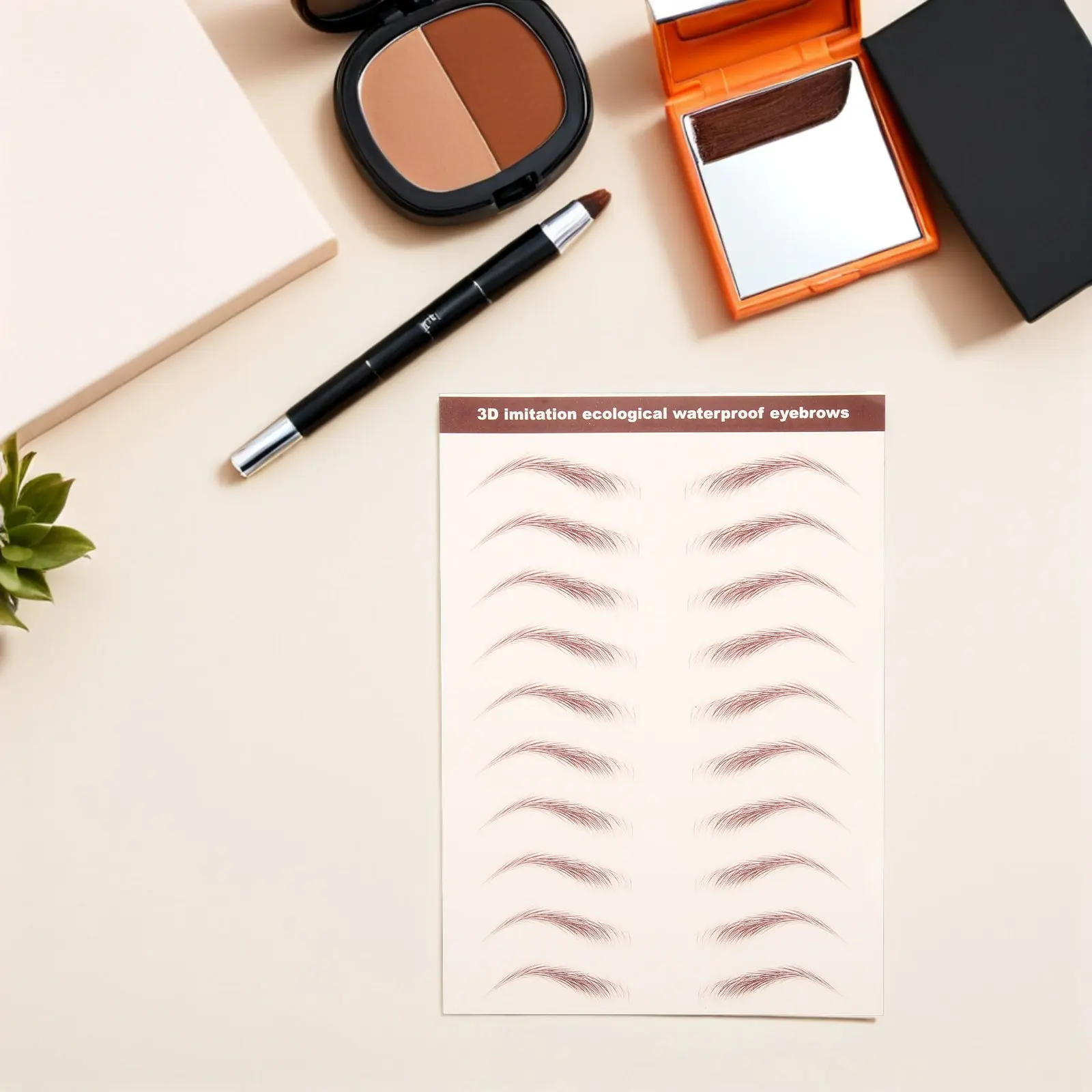 6 Sheets Temporary 3D Eyebrow Stickers Self-Adhesive Waterproof Brow Transfers Realistic Hair-Like Texture for Women Makeup