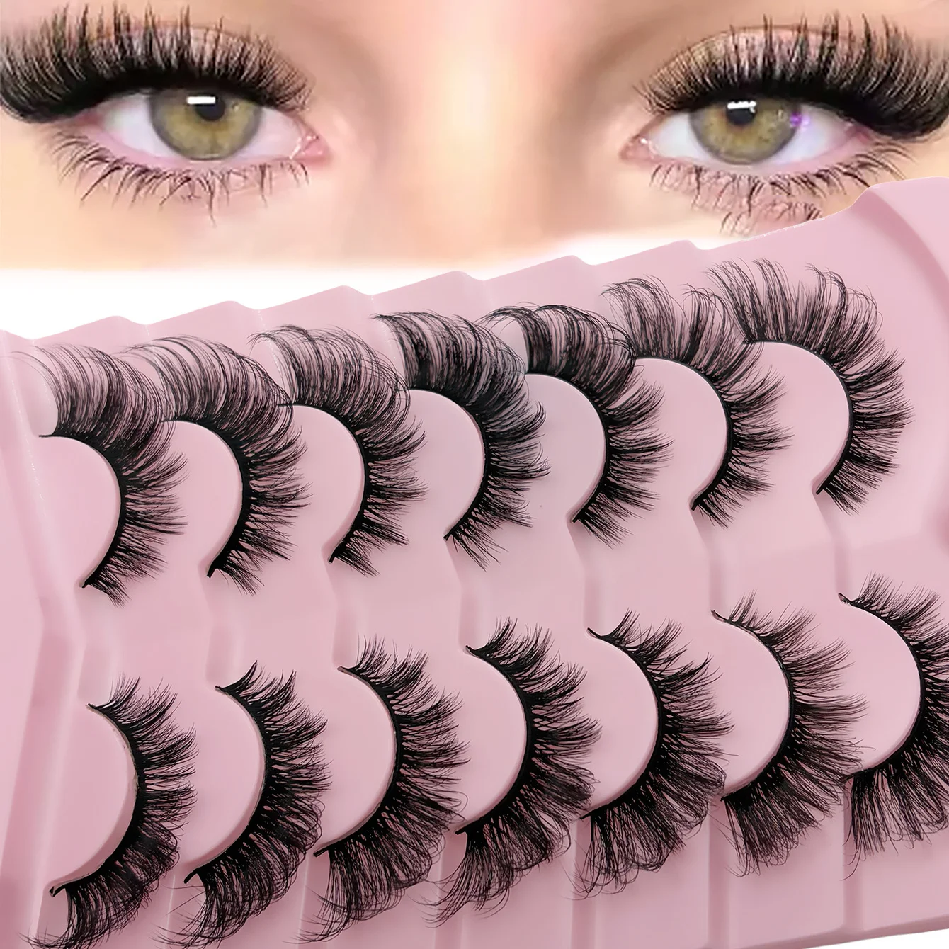7 Pairs Cat Eye False Eyelashes Natural Fox Eye Lashes Fluffy Volume Elongated Outer Corner Fake Eyelashes for Daily Makeup