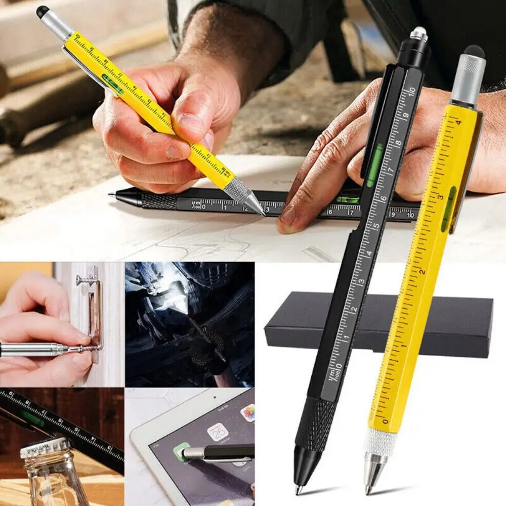 Durable 8 in 1 Multitool Pen Metal LED Light Multi-Function Pen Bottle Opener Ruler Ballpoint Pen Gadget