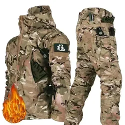 5XL Men Quality Combat Camo Set Wear-Resistant Waterproof Thicken Tactical Suit Outdoors Fleece Warm Hunting Two-piece Winter