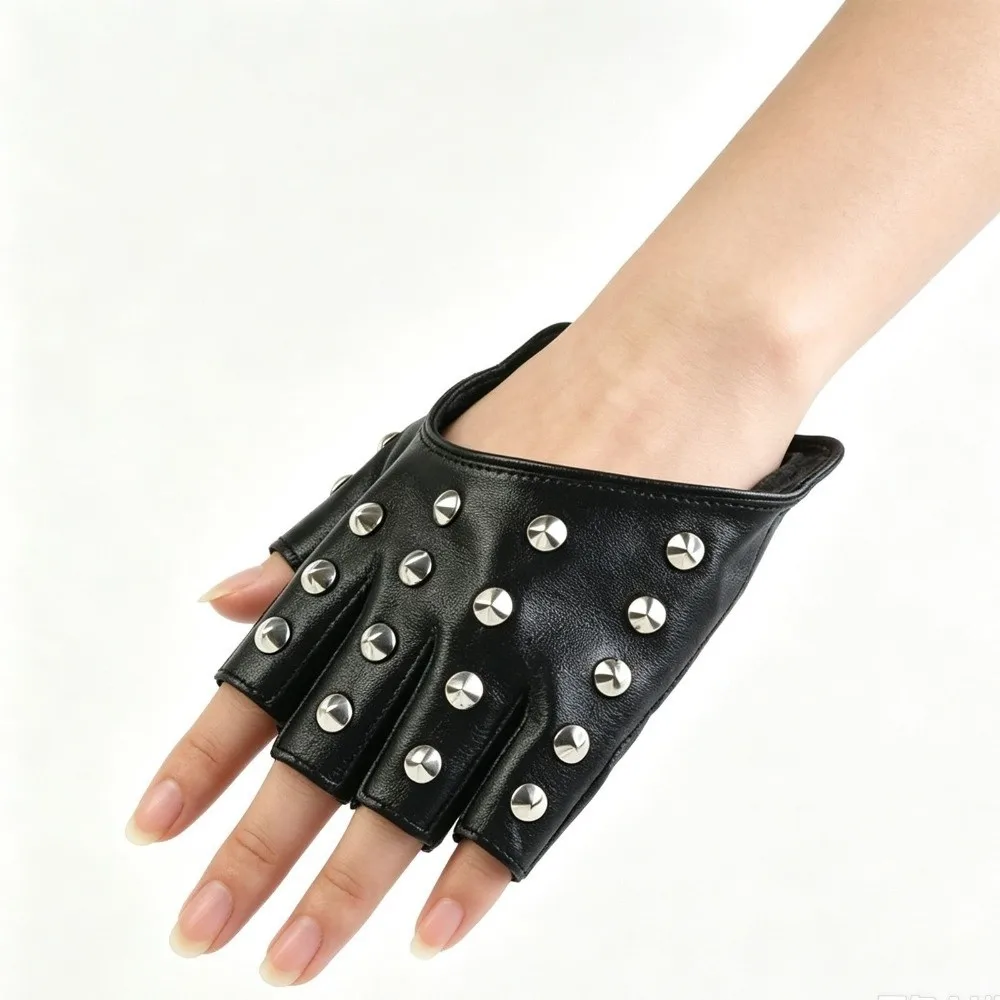 Studded Design Punk Studded Gloves Rivet Detail Half Finger Style Half Finger Gloves Unisex Fit Fingerless Style