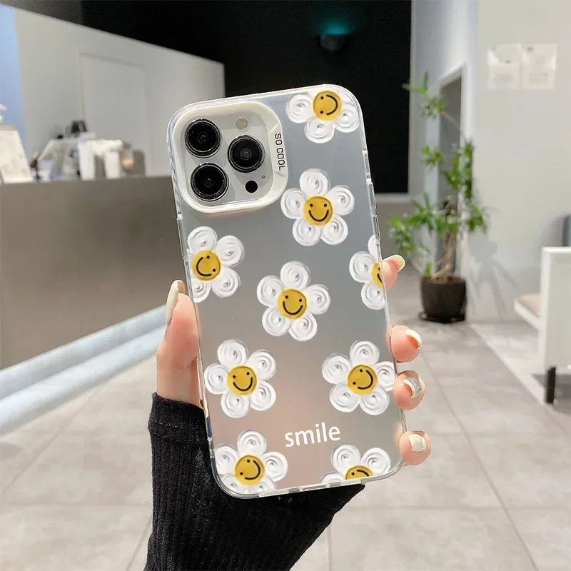 Simple Oil Painting Case for Phone, Fresh Style, Smile Flower, For iPhone 13, 12Pro, 11, 16, 15, 14Pro, Summer, Premium Sense