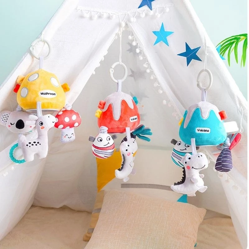 QX2D Plush Animal Crib Toy Pull String Vibration Interactive Musical Mobile For Infant Sensory Stimulation And Early Learning