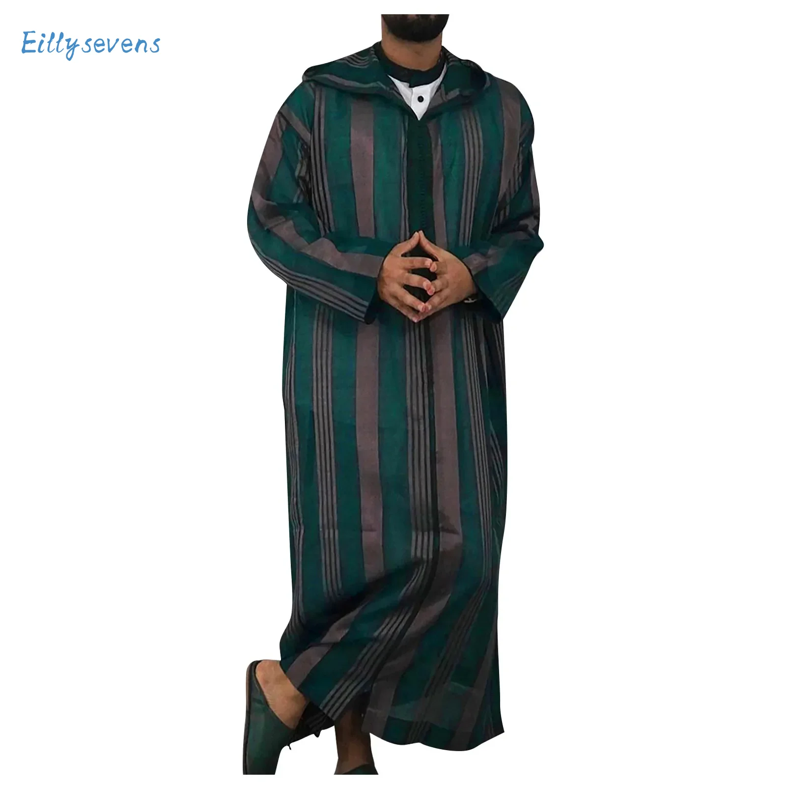 Abito musulmano con cerniera a righe Patchwork arabo islamico da uomo autunno Streetwear abito islamico arabo allentato Casual