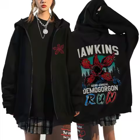 The Demogorgon Cannibal Flower Monster Zipper Hoodie Eddie Munson Zip Up Sweatshirt Men Women Vintage Oversized Zip Up Jacket