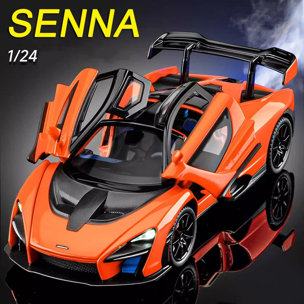 1-24合金製セナevoカーズおもちゃダイキャストモデル、スプレー式ドア開閉、ライトと音楽付きスーパーカー、ミニチュアモデル、幼児・子供向けギフト