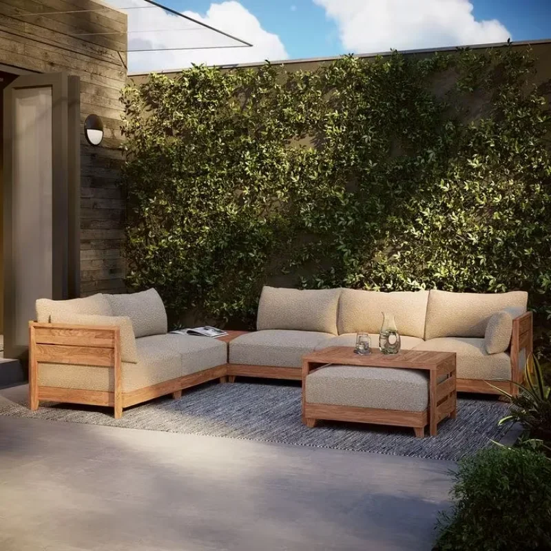 

Best price Wooden Furniture with Waterproof Soft Cushions Outdoor Patio Wood Garden Sectional Sofa for all weather