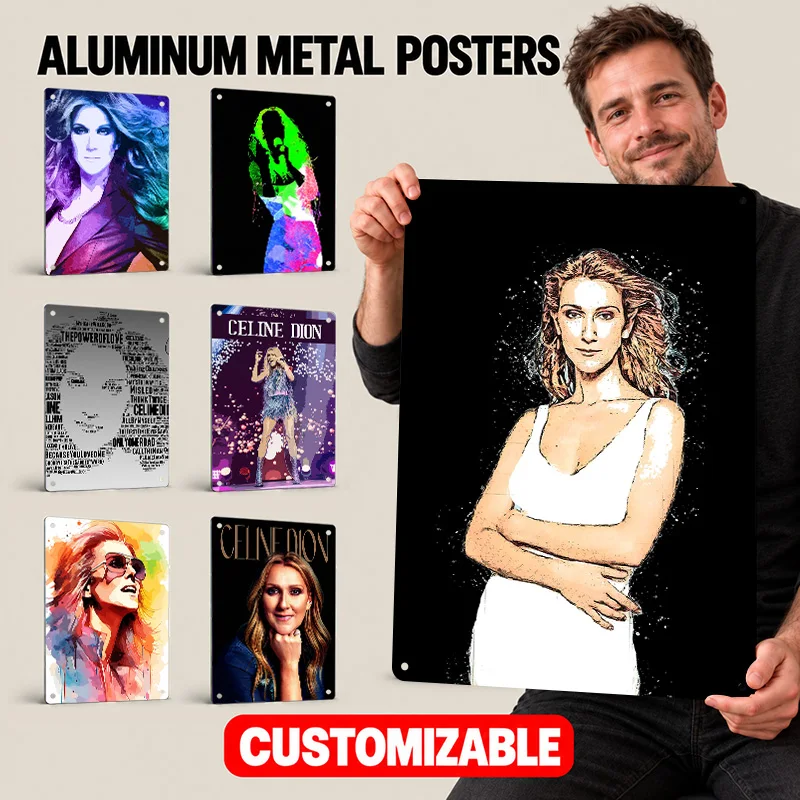 Celine Dion Singer Textured Metal Posters Personalized Aluminum Sign Vocal Pop Theme Wall Art For Listening Room Or Man Cave