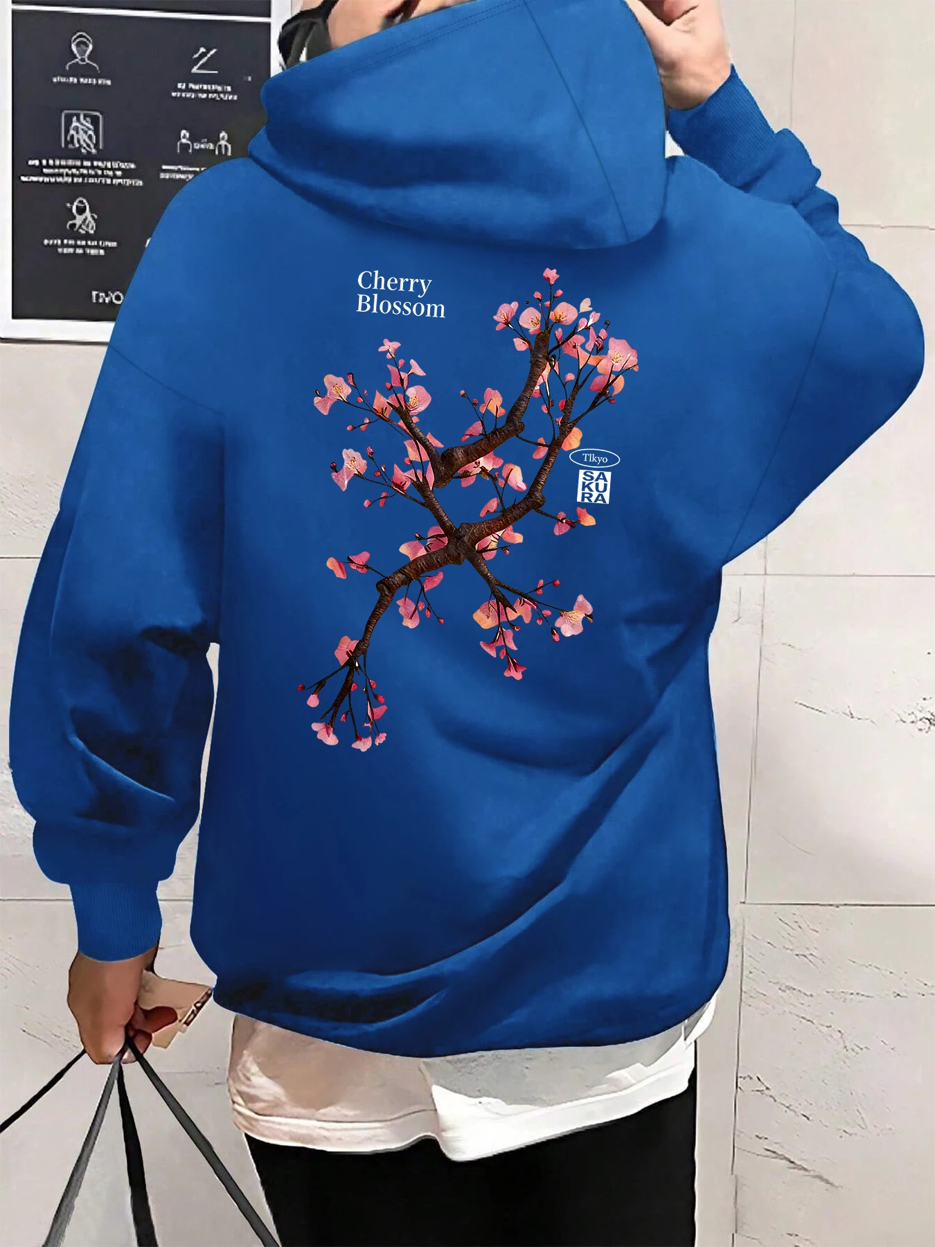 

Красивые вишневые цветы, мужская толстовка в стиле ретро, свободная винтажная одежда, уличный повседневный пуловер, осенний флисовый мягкий мужской свитер с длинным рукавом