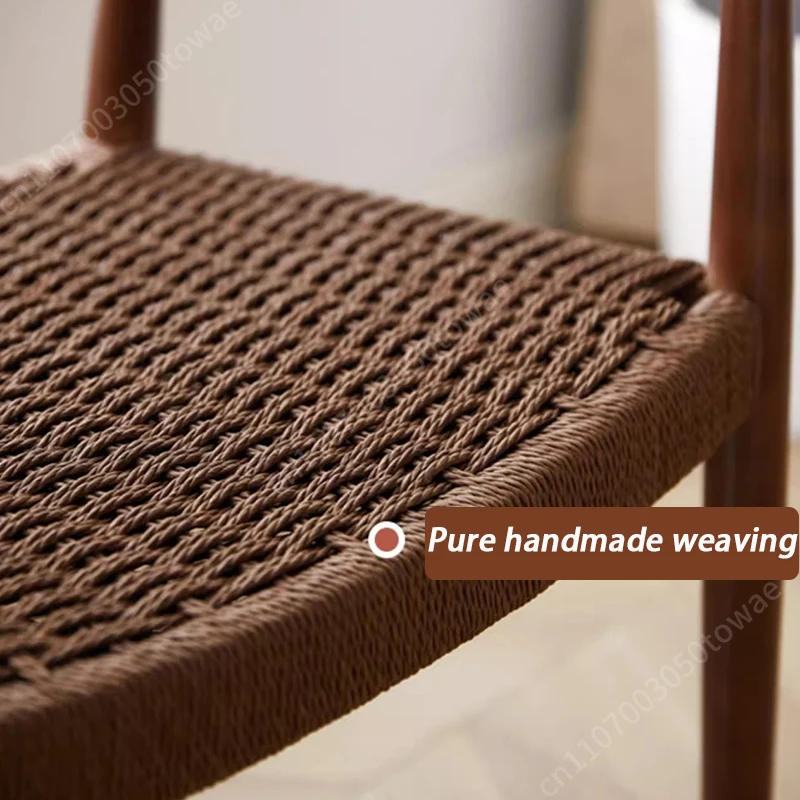 Handwoven Rattan & Solid Wood Armchair, Retro Kennedy Style Accent Chair, Natural Wooden Lounge Chair for Home Decor