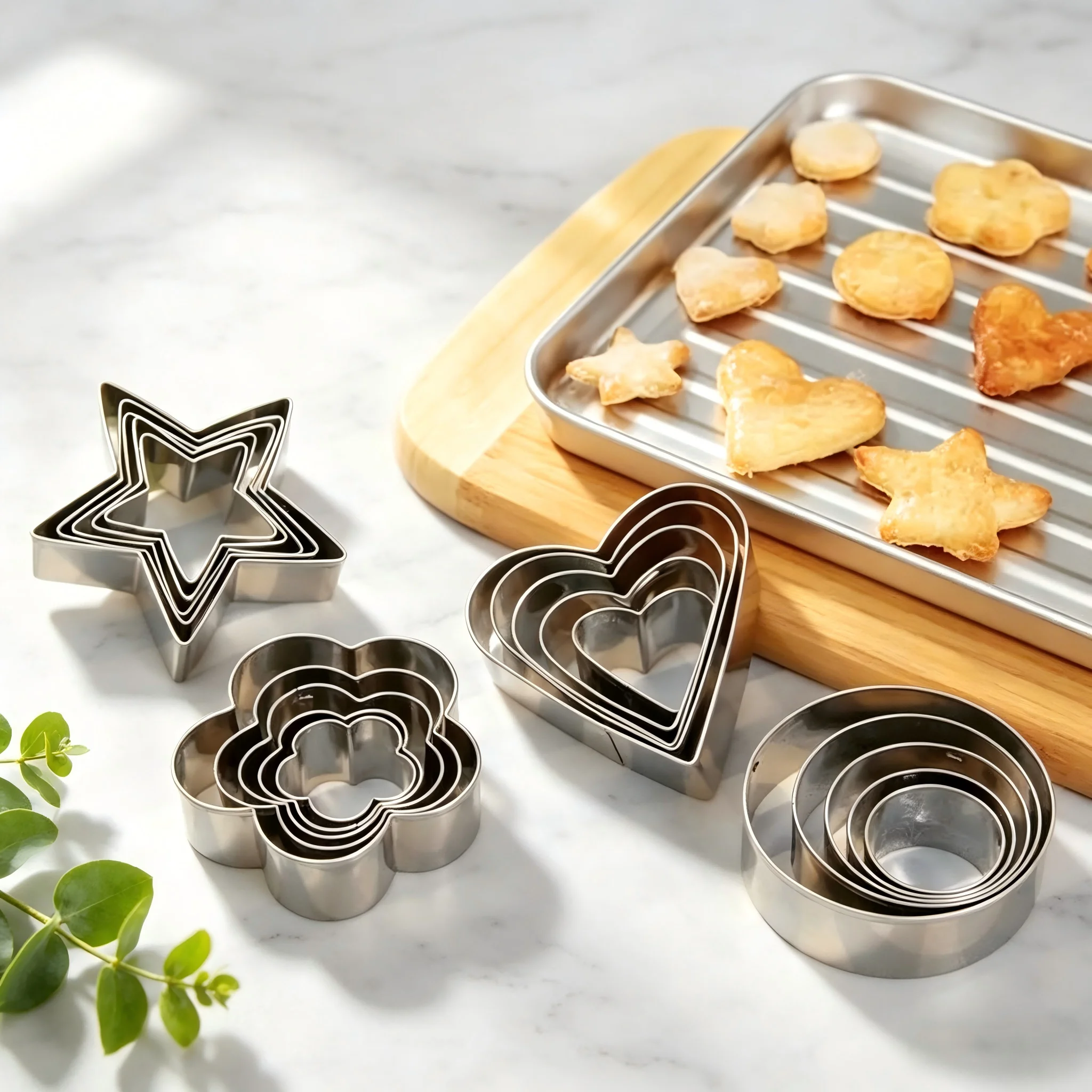 5PCS Cookie Cutter Set, Food Grade Stainless Steel, Smooth Reusable Easy Clean, Biscuit Pastry Molds Baking Tools for Home Kitch