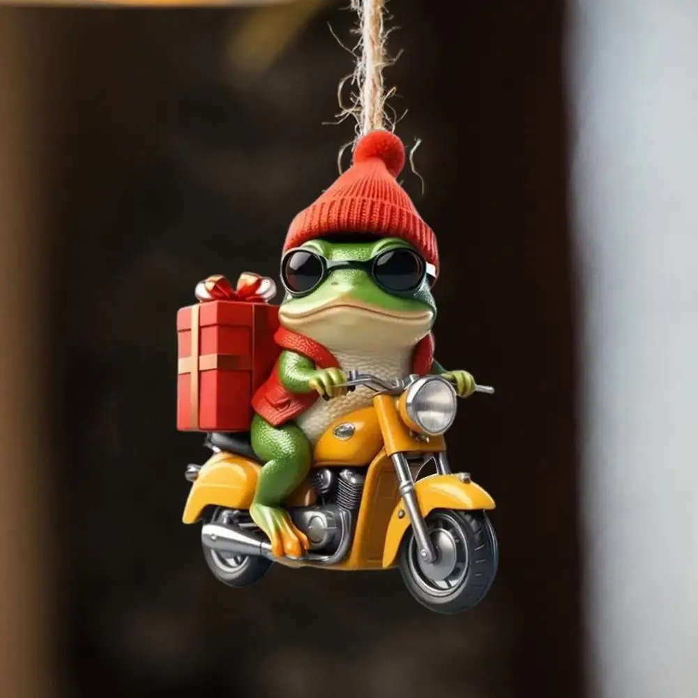 Santa Hat Frog Pendant Whimsical Frog Jewelry Festive Christmas Frog Ornament Cartoon Riding Motorcycle with Santa for Window