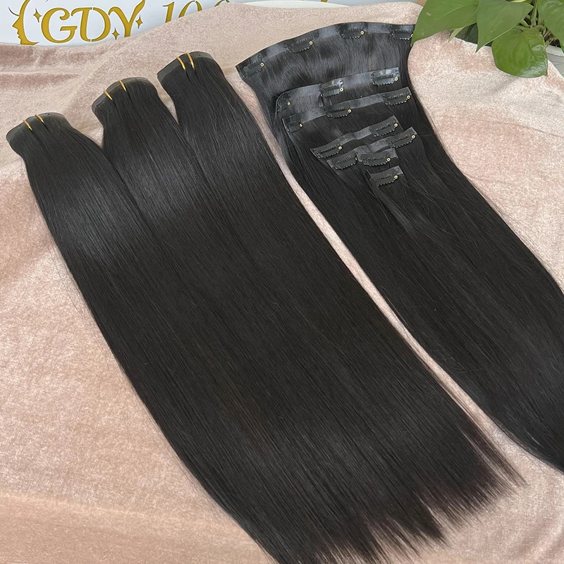 Invisible Seamless Clip Ins Bone Straight Human Hair Unprocessed Raw Hair PU Weft Extensions Full Head 7Pcs/Set Clip on Hair