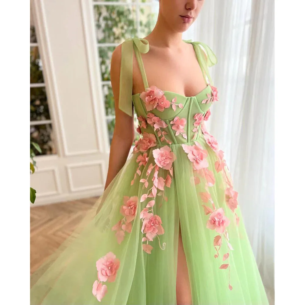 LAIDITYA 3D Flowers Party Dress Fashion colletto quadrato spacco laterale abiti da ballo elegante a-line lunghezza del pavimento abito da sera formale 2023