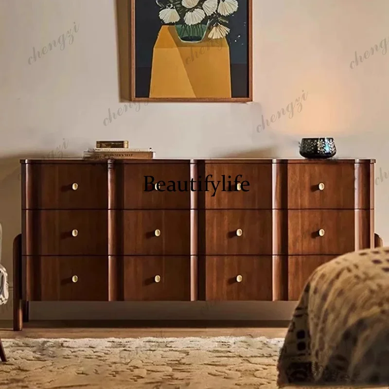 Y136 French retro solid wood side cabinet American medieval twelve pumping storage bedside table living room entrance cabinet