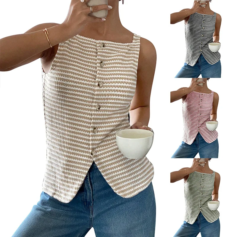 

2025 Elegant Women Solid T-Shirts Fashion Single Breasted Sexy Strap Sleeveless Button Tops Casual White Pleated Office Lady