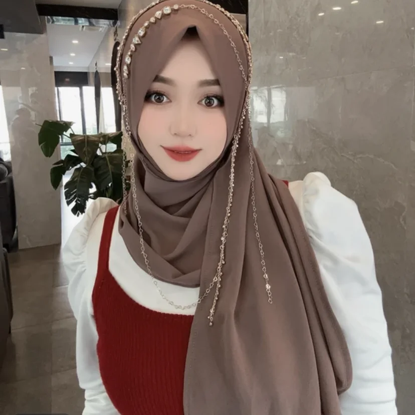 2024 Instant Party Scarves for Women, Moslem Glittery Diamonds Wrap Hijab