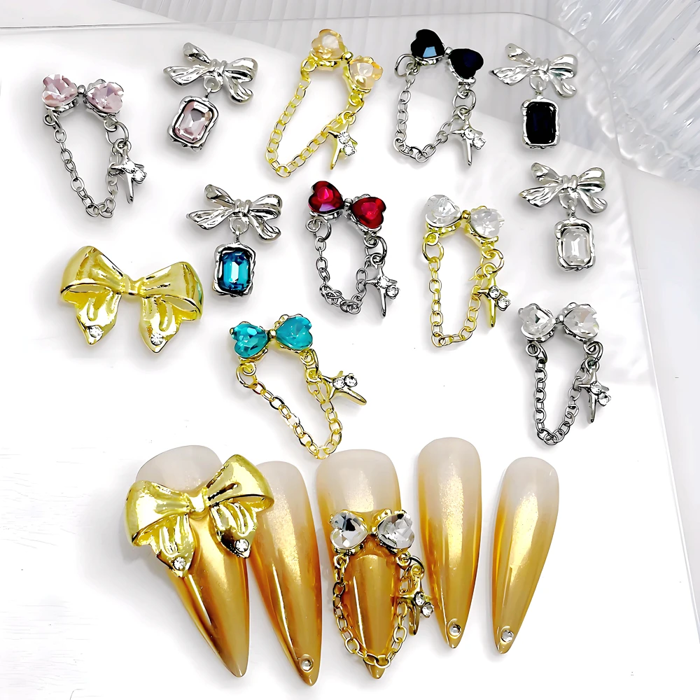 5/10 قطعة ثلاثية الأبعاد الفاخرة سبيكة القوس مسمار الفن سلسلة قلادة جالبة للحظ مجوهرات اكسسوارات ل مانيكير ديكور الأظافر الديكور تصميم لوازم