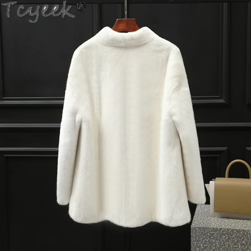 Tcyeek Natural Mink Fur Coat for Women 2024 Winter Clothes Warm Women's Fur Jackets V-neck Real Fur Coats Female Whole Mink