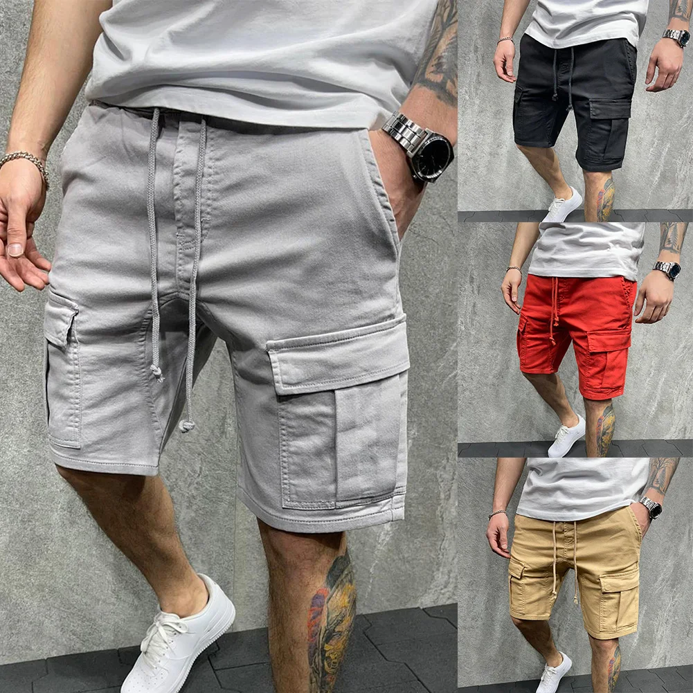 Bequeme Mode Strand Outdoor-Shorts kurze Hosen Kordel zug elastische Taille Fitness Wandern Multi-Pocket Streetwear