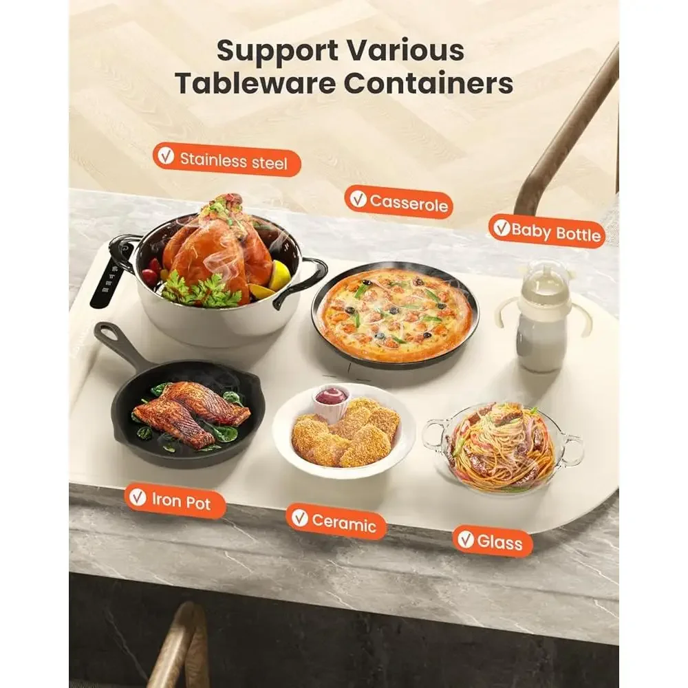 Portable Electric Food Warming Mat Silicone Heating Tray Rapid Even Heating Temperature Control Party Travel Kitchen Cooking