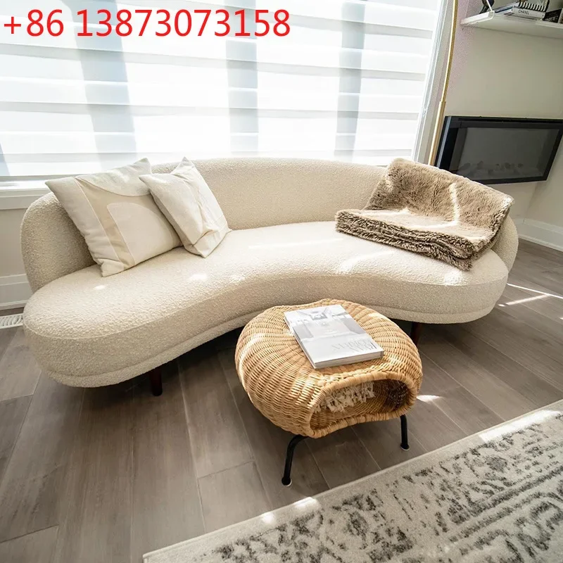 Nordic modern simple lamb wool curved fabric designer creative sofa Italian size apartment living room apartment