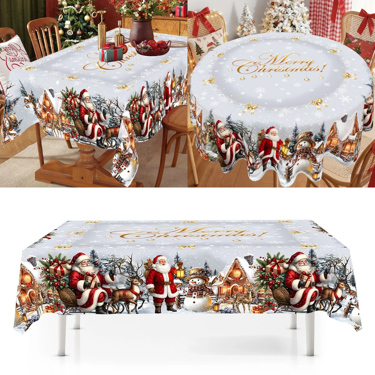 Light Color Christmas Table Cloth Santa Claus Snowflake Design Table Cover Xmas 2026 Decor Christmas Decoration for Home