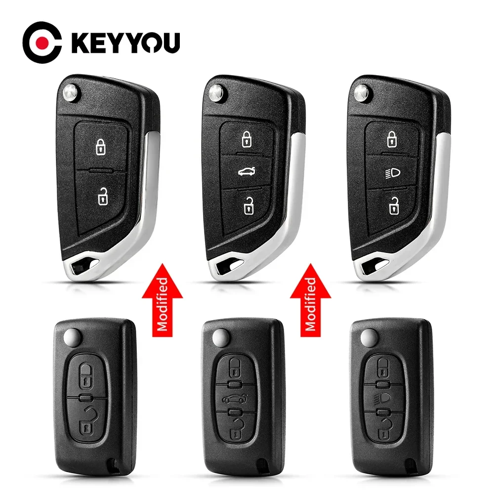 

KEYYOU 3PCS Modified Flip Remote Car Key Shell Case For Citroen C2 C3 C4 C5 Berlingo For Peugeot 207 307 308 407 607 HU83 VA2